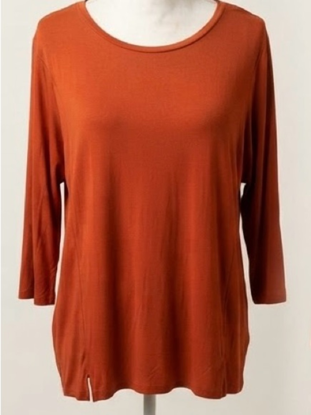 Eileen Fisher Viscose Spandex Scoop Neck Long Sleeve Top Rust Orange M